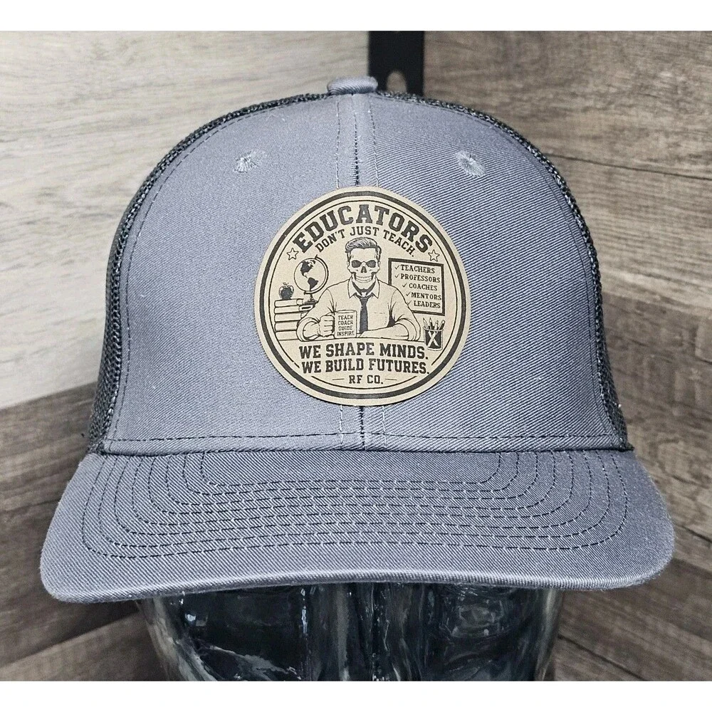 Educator Skull Leather Patch | Teacher Coach Professor Hat Patch | RF CO.